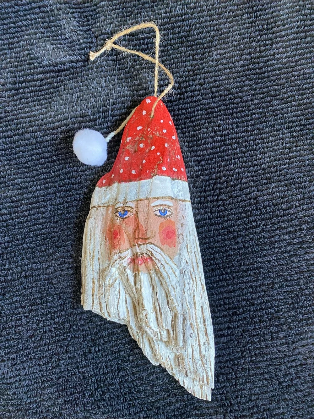 Hand-Painted Red Santa driftwood Ornament - from Lake Superior
